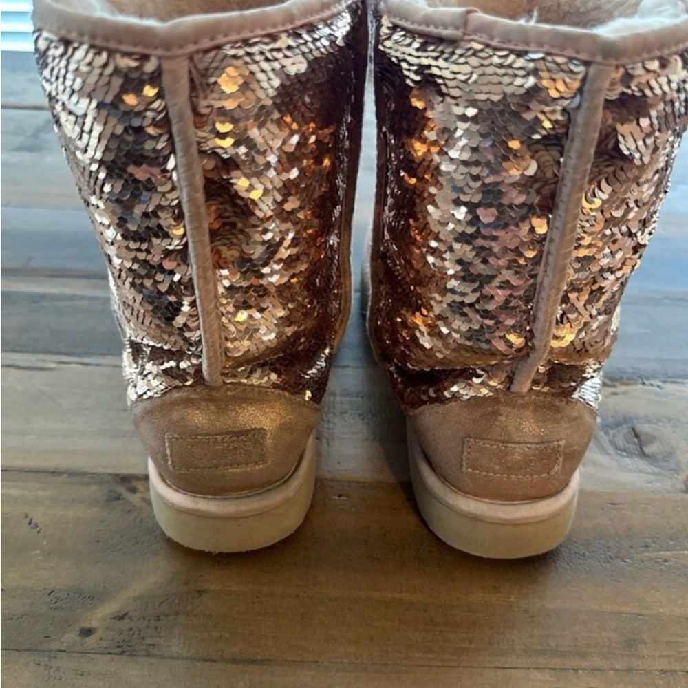 UGG Rose-Gold Sequin Boots with Cream Lining - Picture 6 of 7